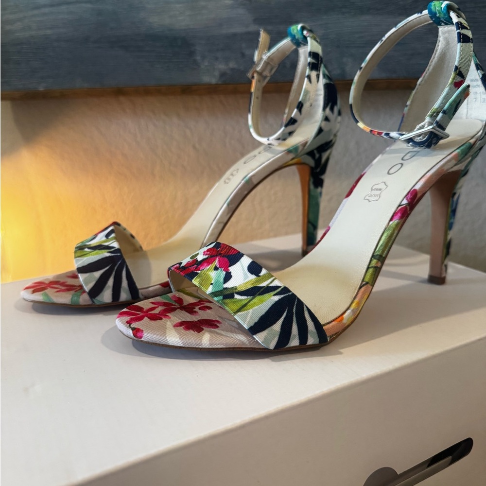Aldo Multicolor Floral Ankle-Strap Heels